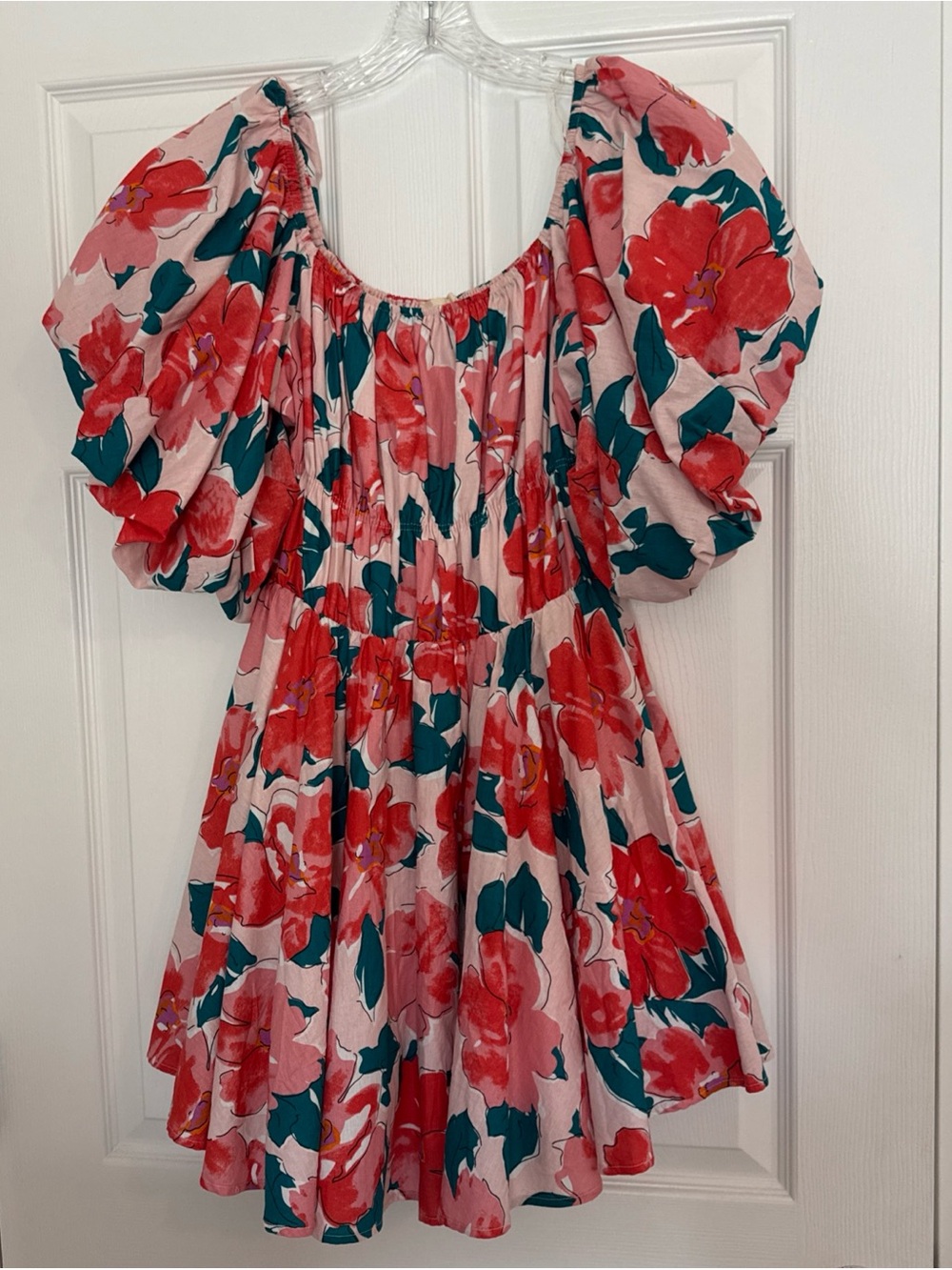 Altar’d State Floral Puff-Sleeve Dress - Pink & Red Size Large